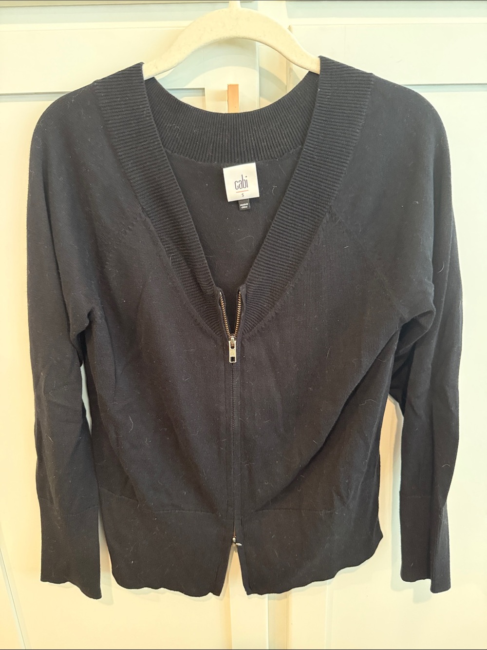 CAbi Black Zip-Front Knit Cardigan
